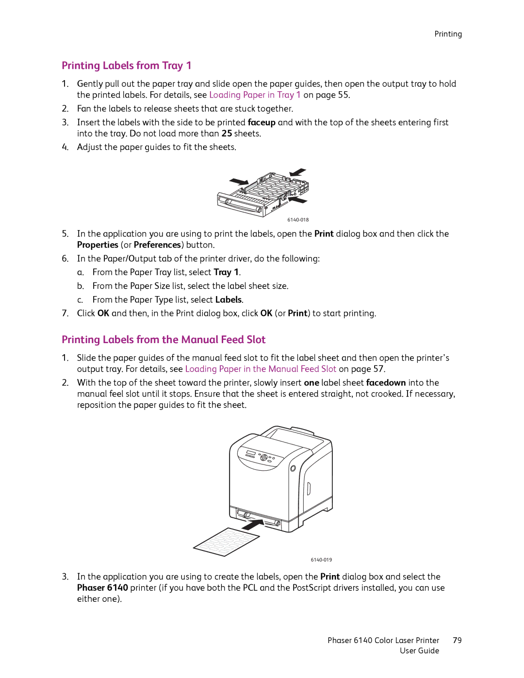 Xerox 6140 manual Printing Labels from Tray, Printing Labels from the Manual Feed Slot 