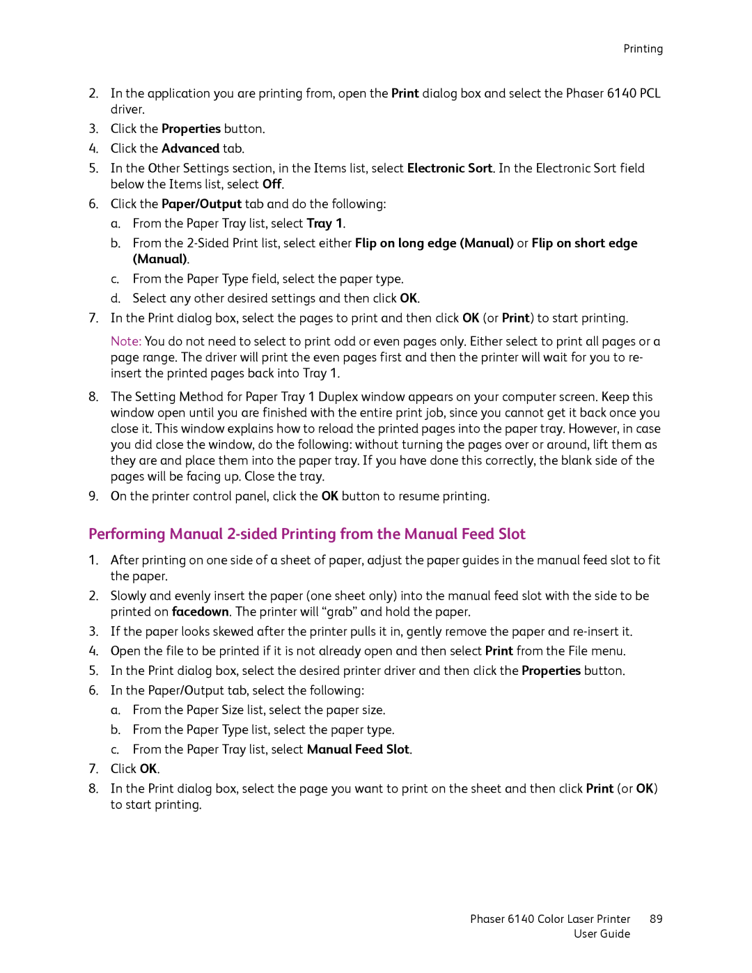 Xerox 6140 manual Performing Manual 2-sided Printing from the Manual Feed Slot 