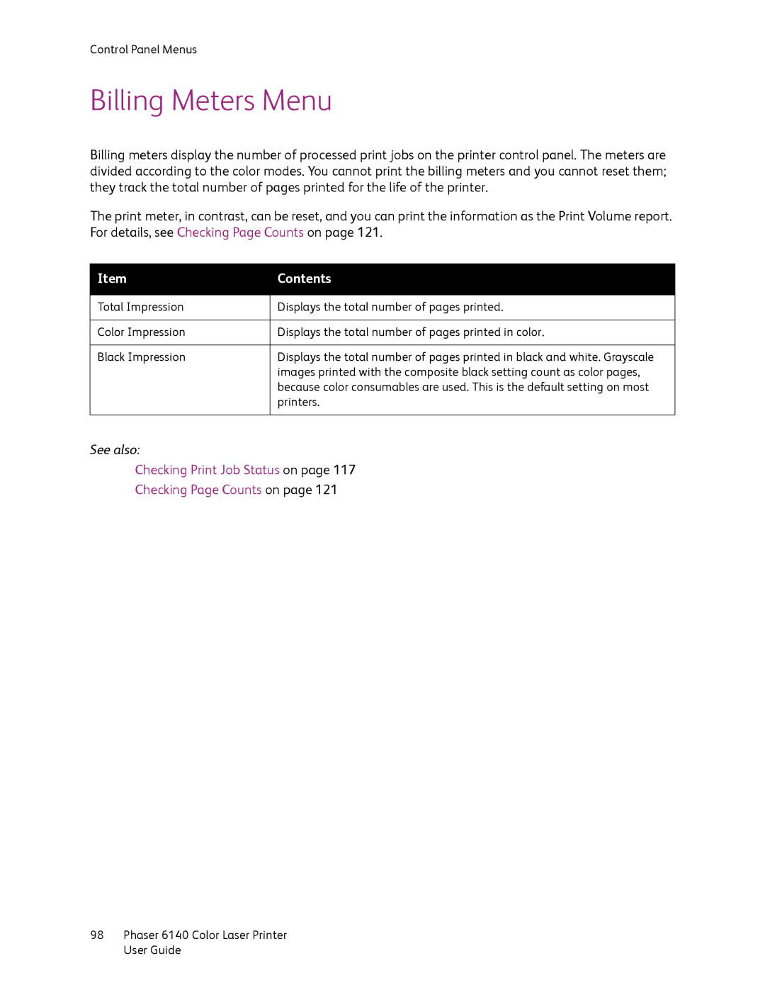 Xerox 6140 manual Billing Meters Menu 