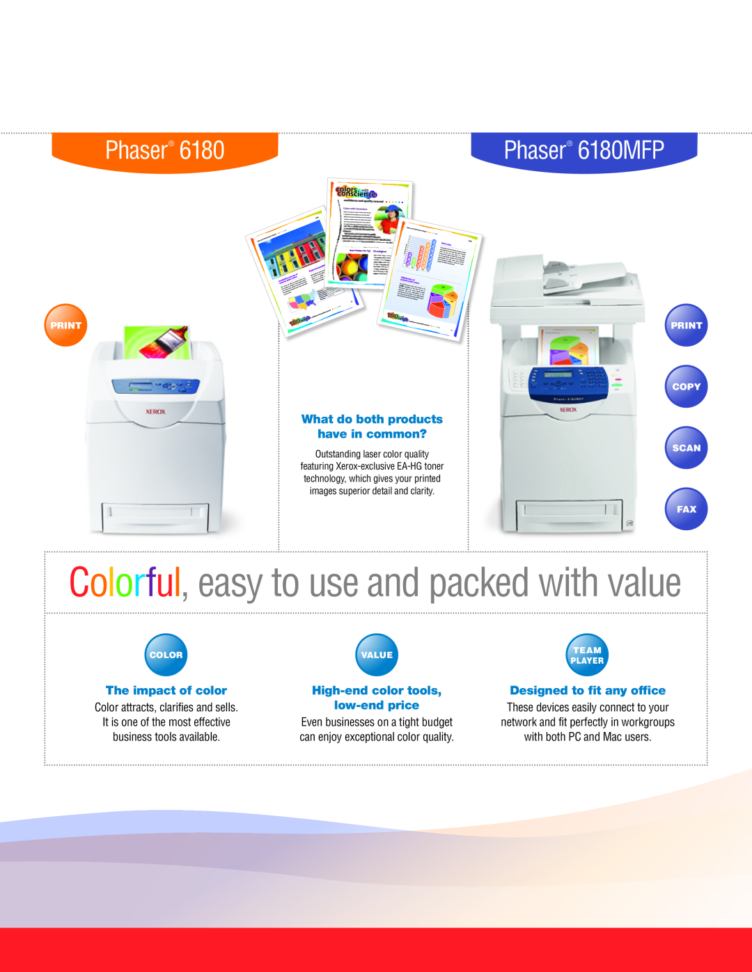 Xerox Colorful, easy to use and packed with value, Phaser 6180MFP, What do both products have in common?, Print 