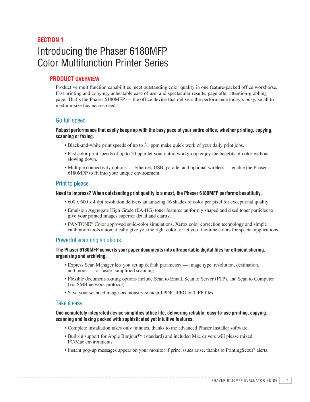 Xerox 6180MFP manual Section, Product Overview 