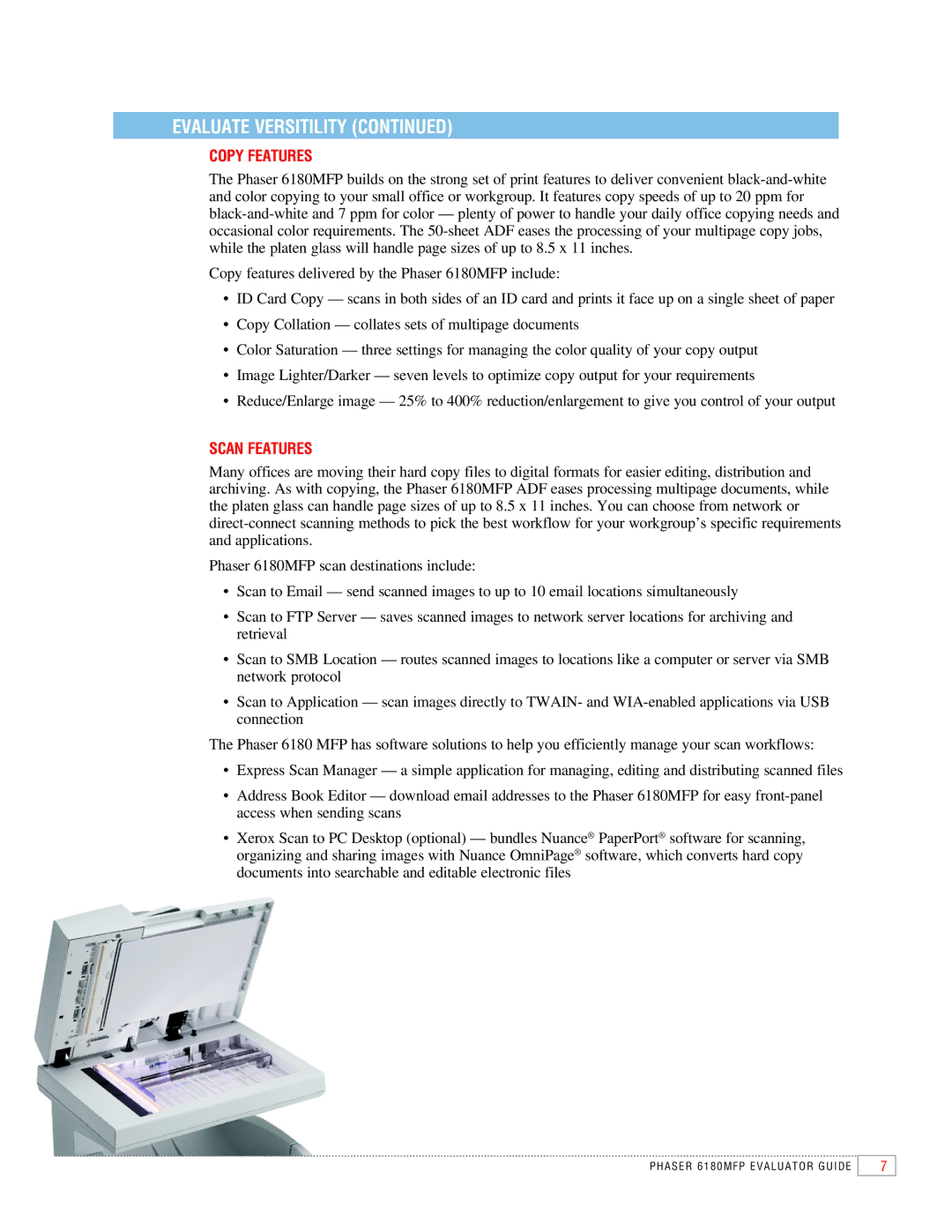 Xerox 6180MFP manual Copy Features, Scan Features 