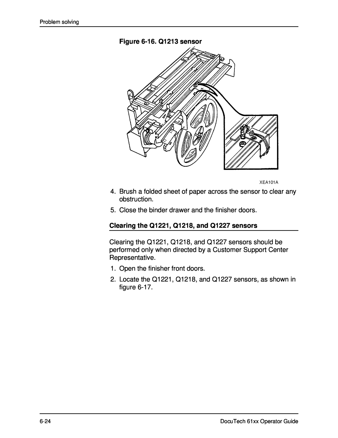 Xerox 61xx manual 16. Q1213 sensor, Clearing the Q1221, Q1218, and Q1227 sensors 