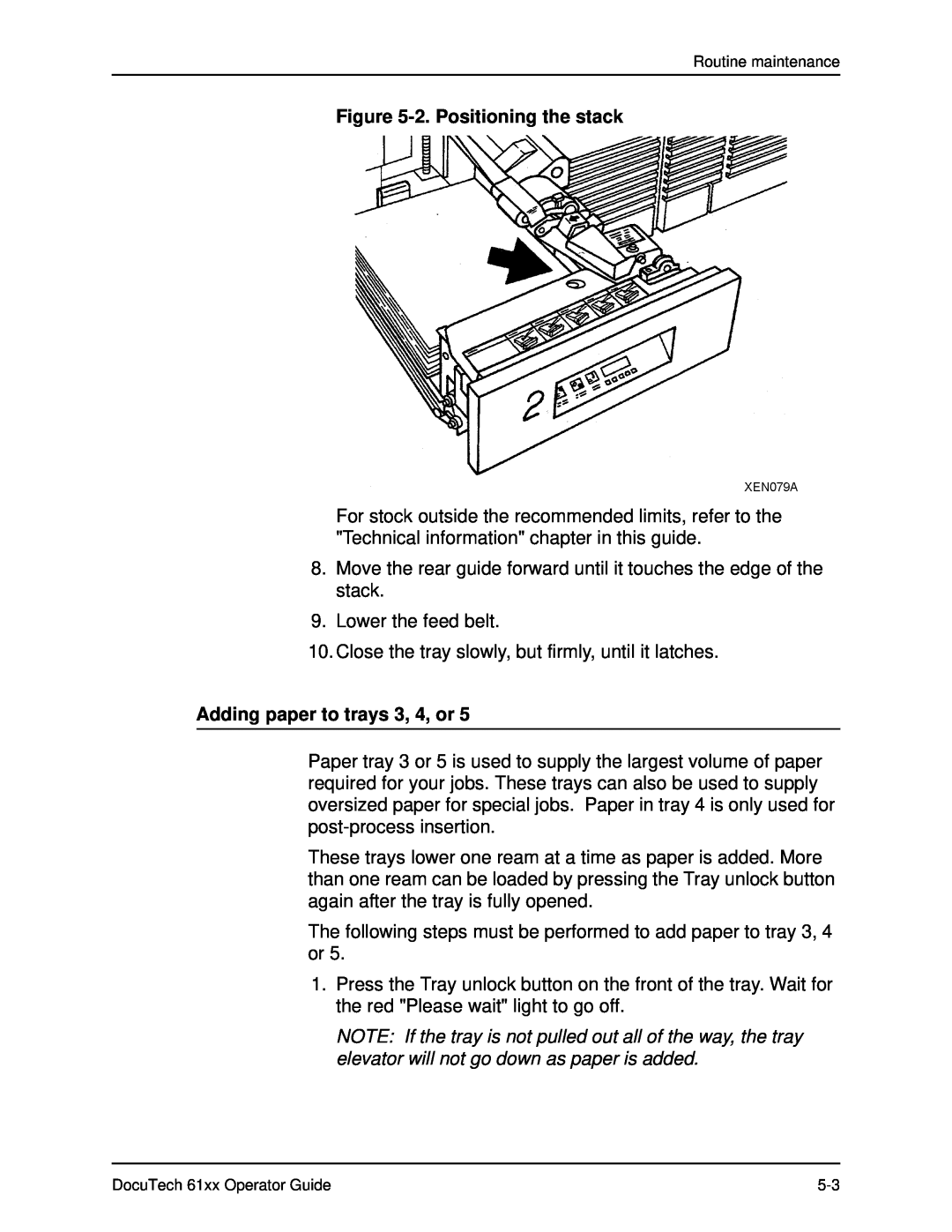 Xerox 61xx manual 2. Positioning the stack, Adding paper to trays 3, 4, or 