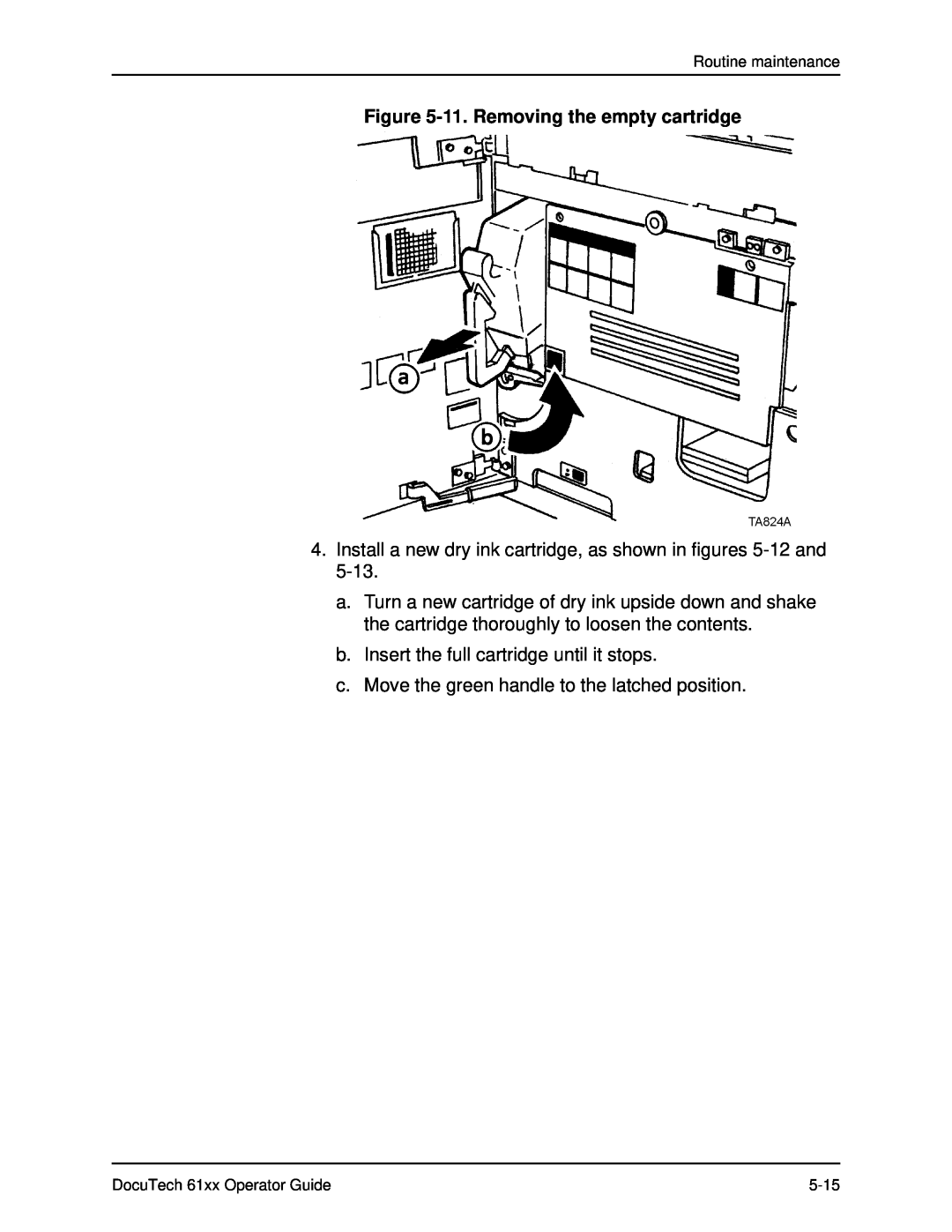 Xerox 61xx manual 11. Removing the empty cartridge, Install a new dry ink cartridge, as shown in figures 5-12 and 