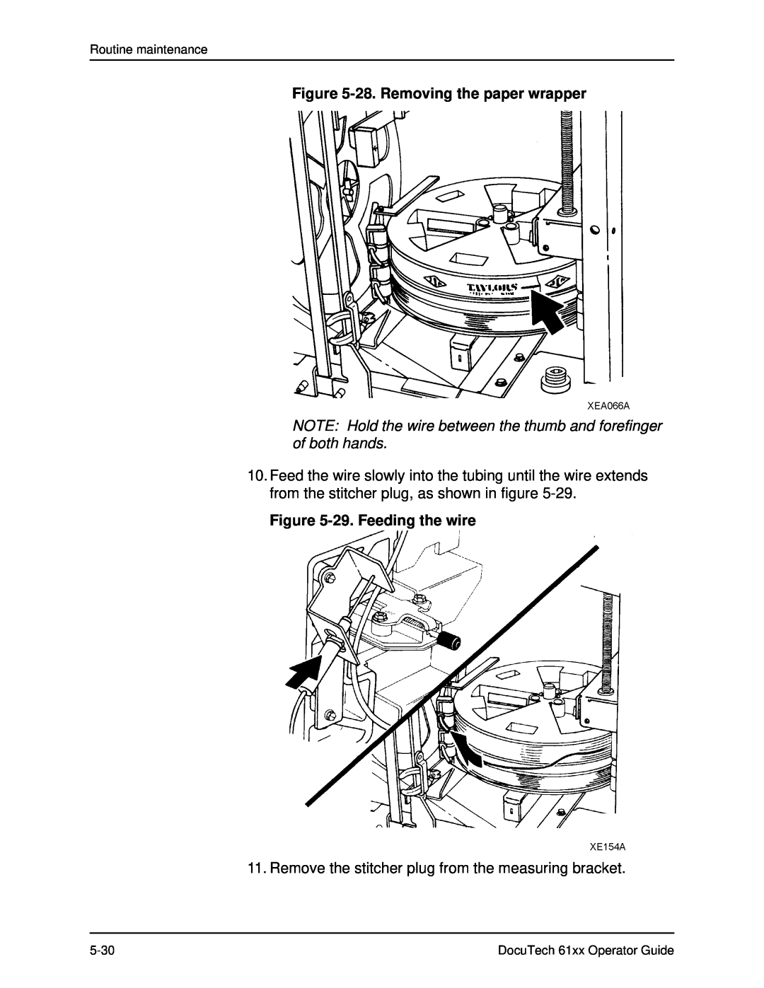 Xerox 61xx manual 28. Removing the paper wrapper, NOTE Hold the wire between the thumb and forefinger of both hands 