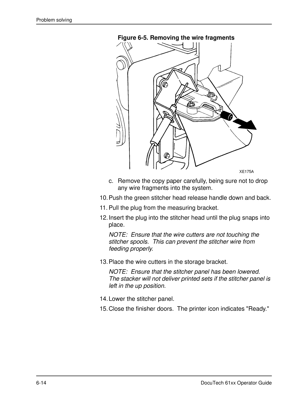 Xerox 61xx manual Removing the wire fragments 