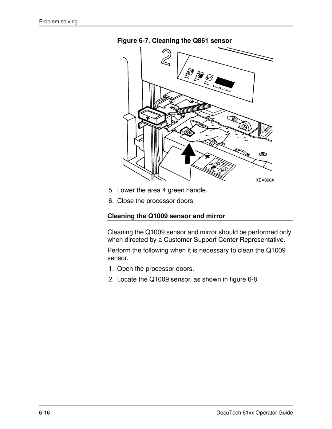 Xerox 61xx manual Cleaning the Q1009 sensor and mirror 