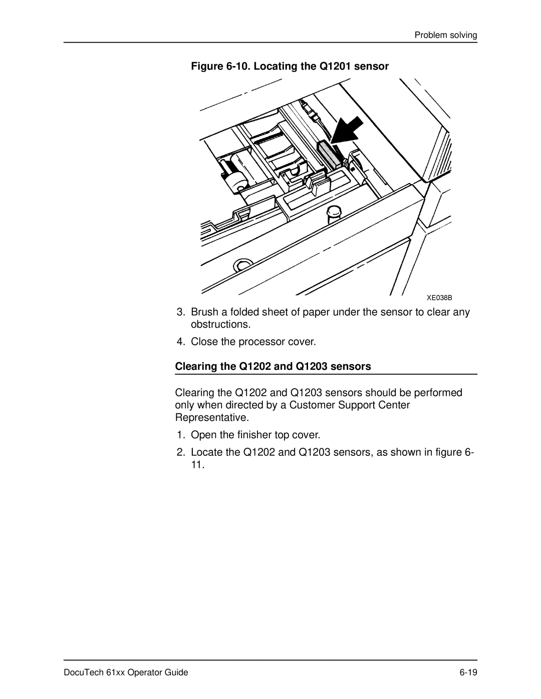 Xerox 61xx manual Locating the Q1201 sensor, Clearing the Q1202 and Q1203 sensors 