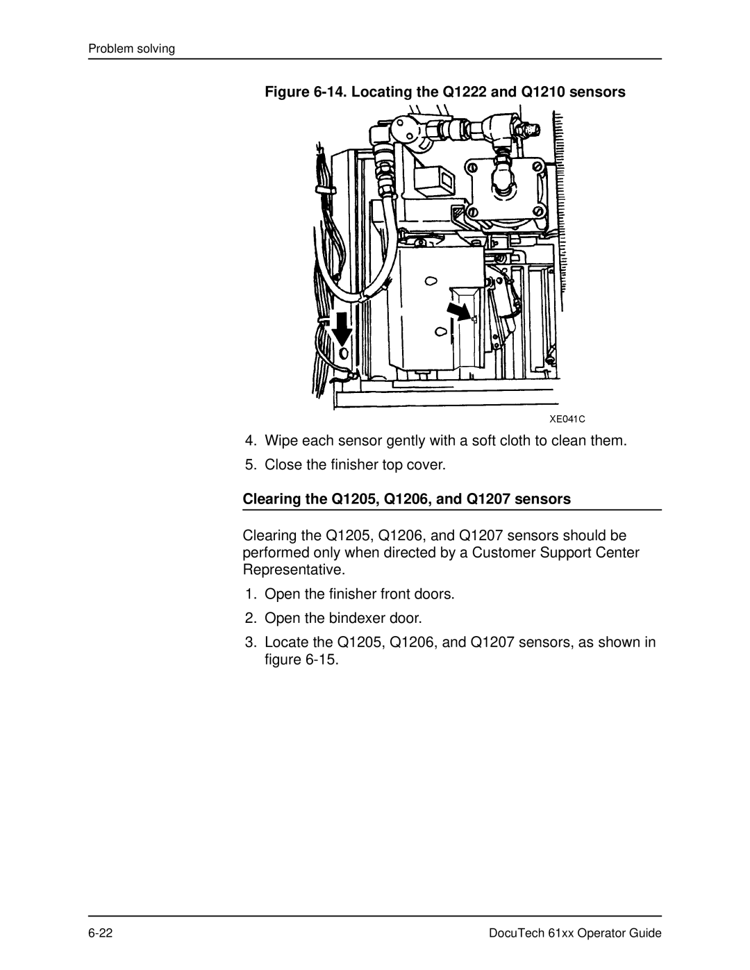 Xerox 61xx manual Locating the Q1222 and Q1210 sensors, Clearing the Q1205, Q1206, and Q1207 sensors 