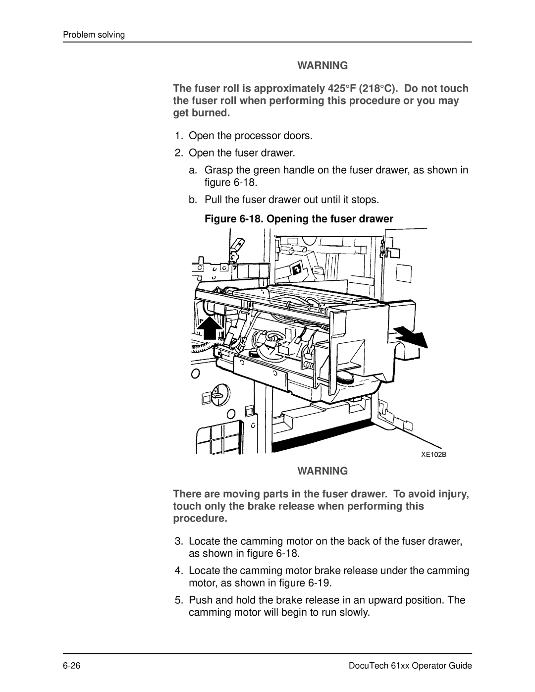 Xerox 61xx manual Opening the fuser drawer 