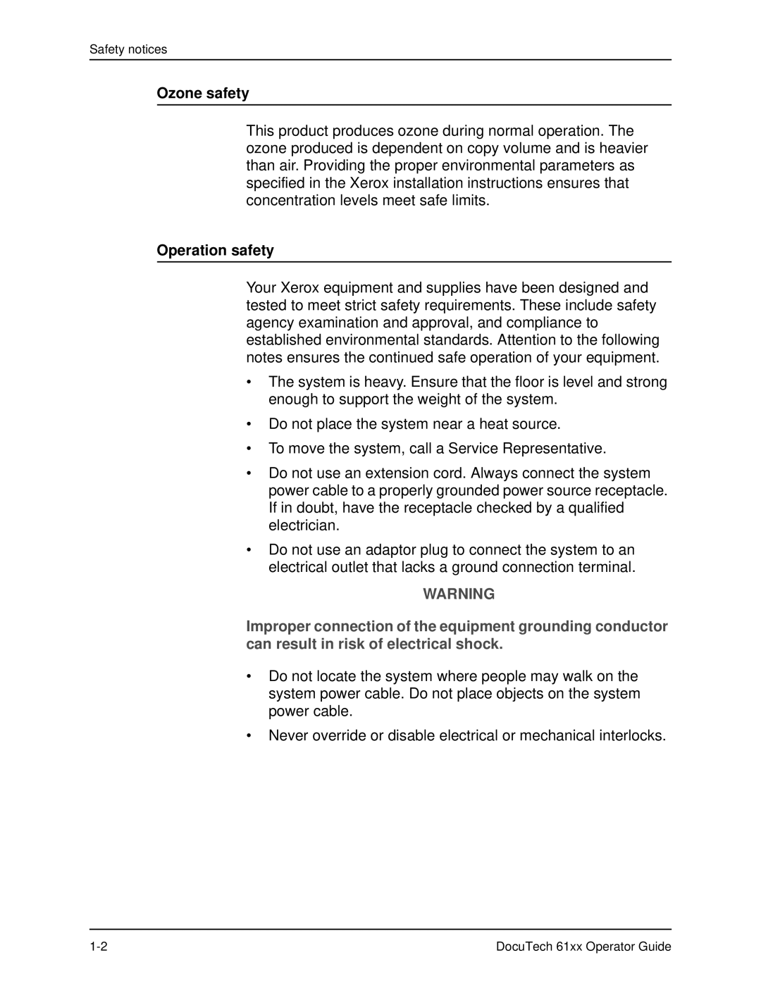 Xerox 61xx manual Ozone safety, Operation safety 