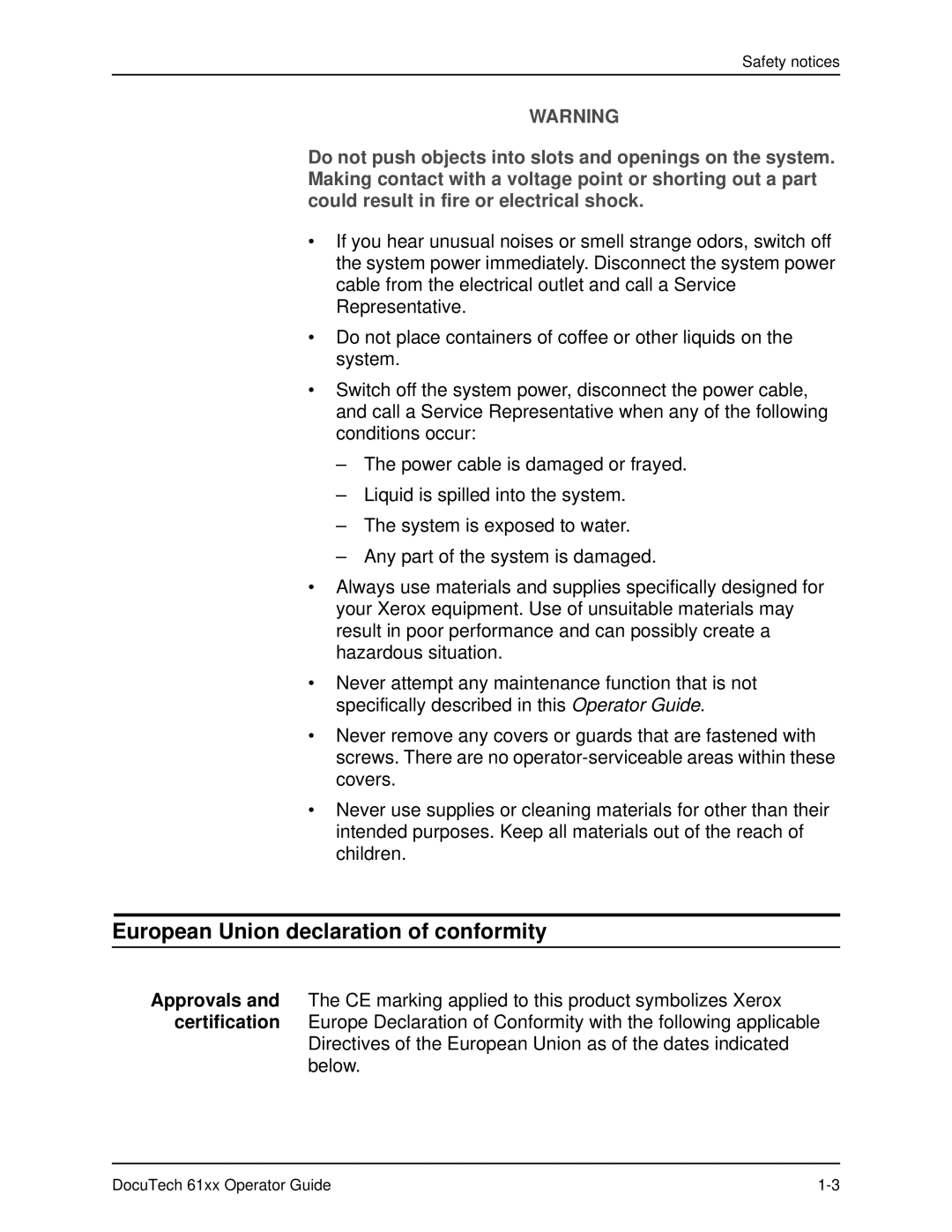 Xerox 61xx manual European Union declaration of conformity 