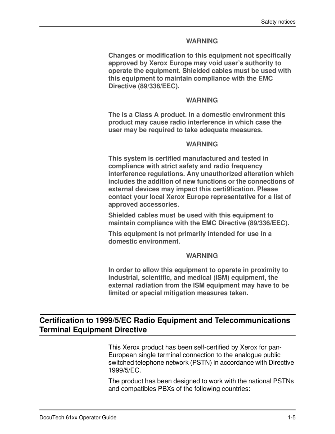 Xerox 61xx manual Safety notices 