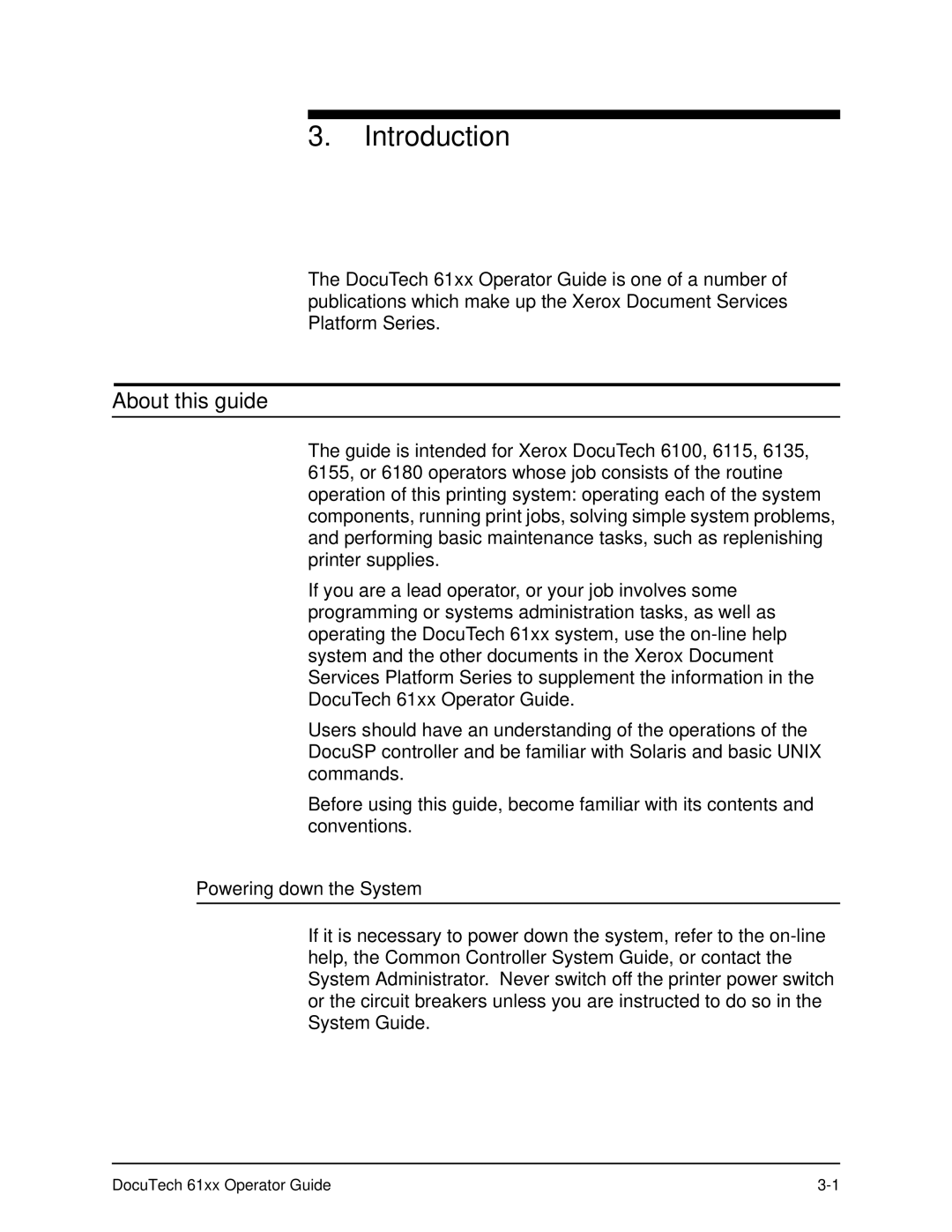 Xerox 61xx manual About this guide, Powering down the System 