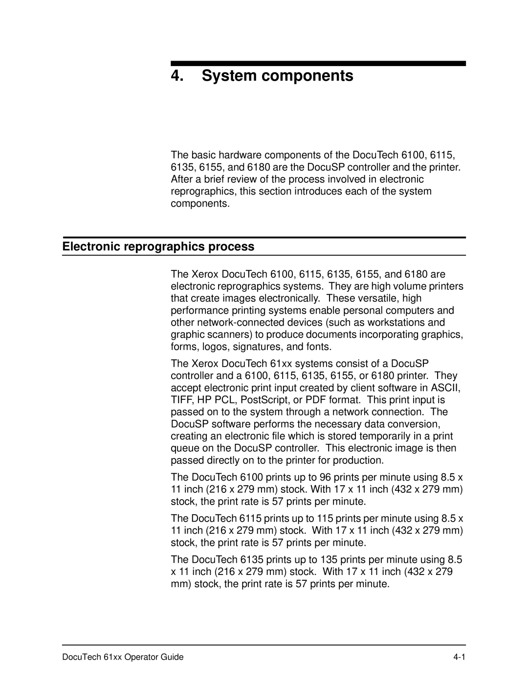 Xerox 61xx manual System components, Electronic reprographics process 