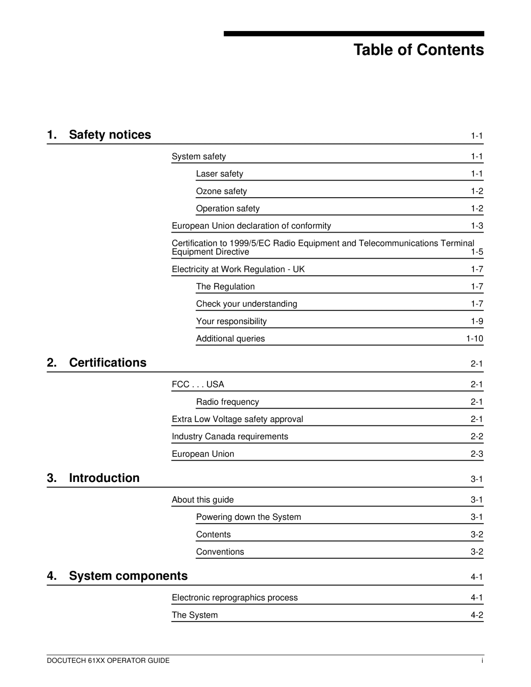 Xerox 61xx manual Table of Contents 