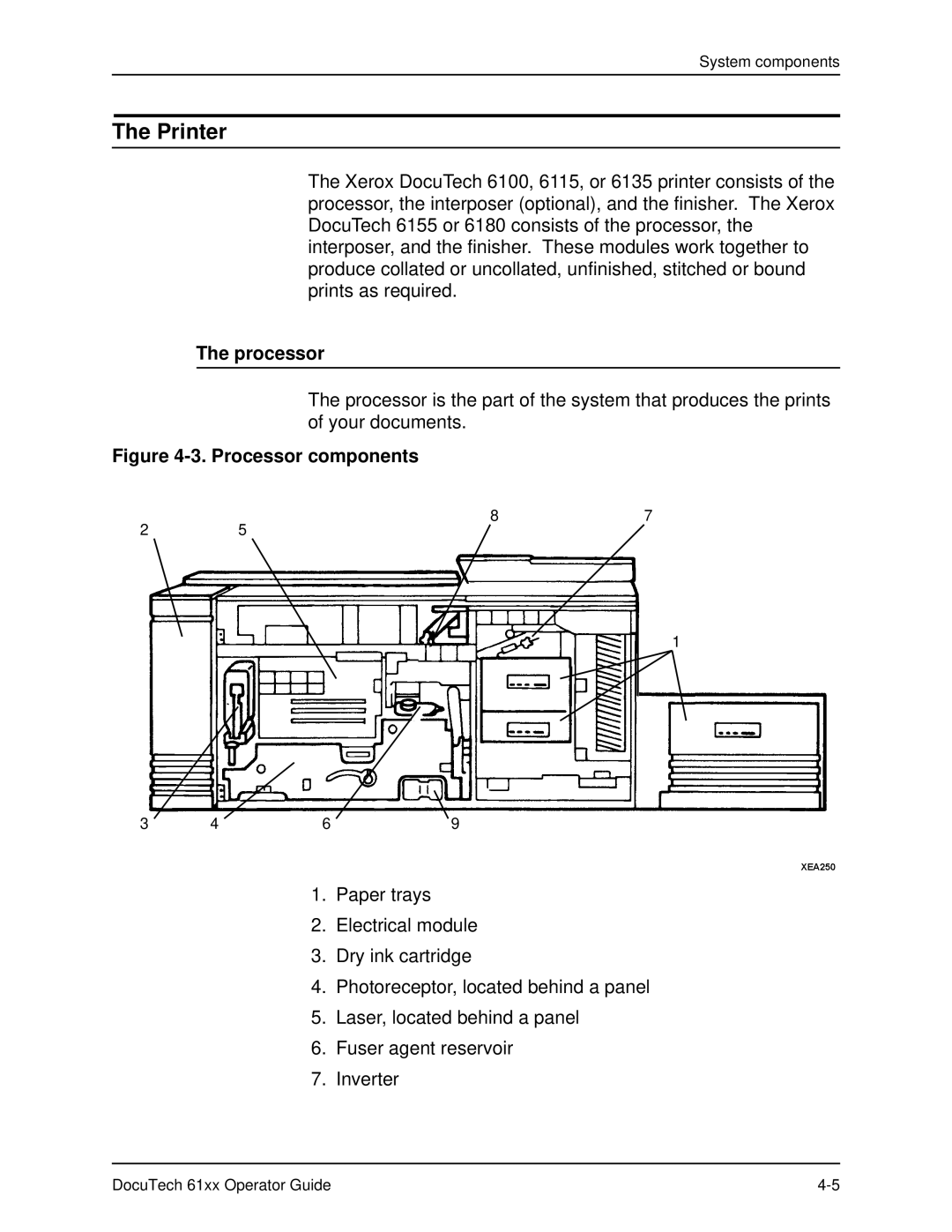 Xerox 61xx manual Printer, Processor 