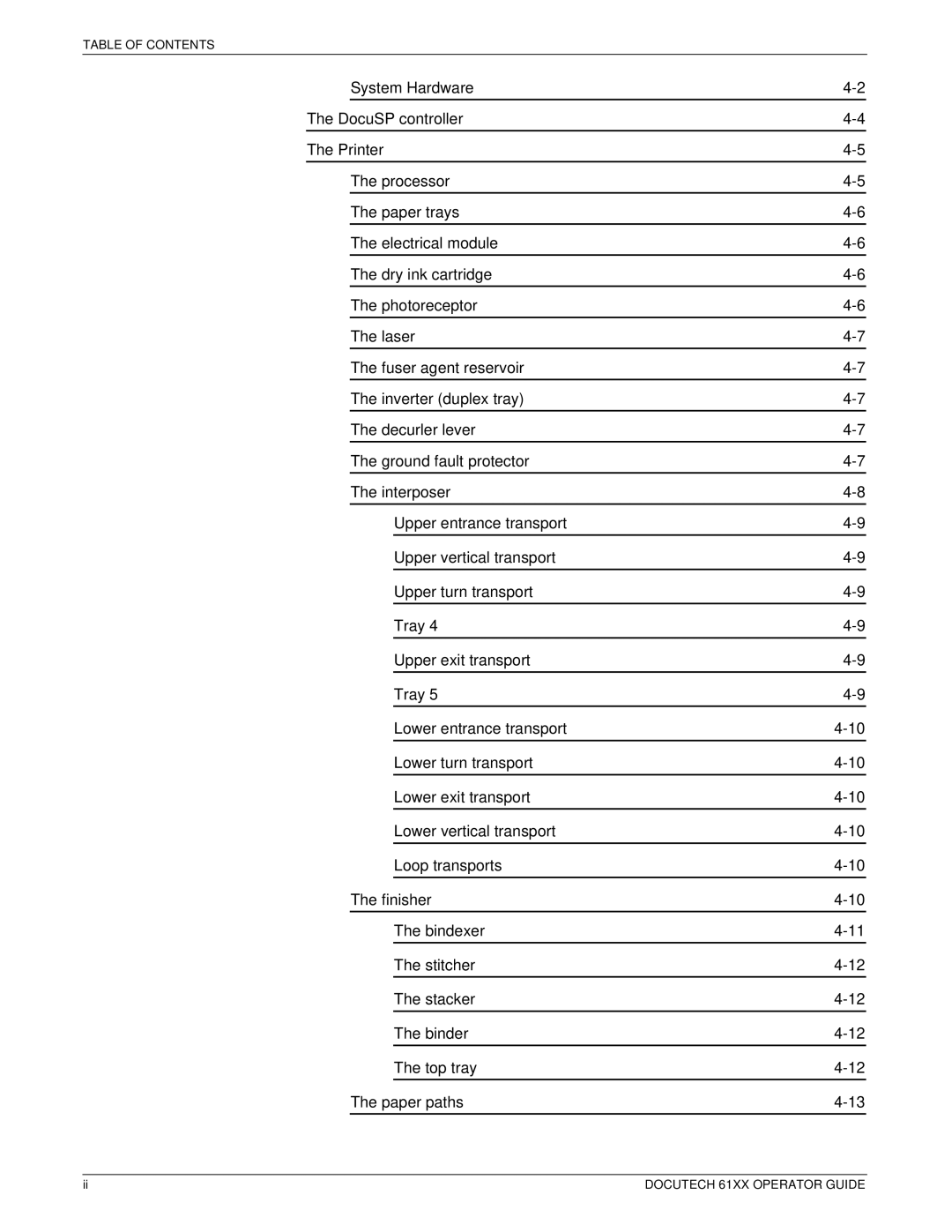 Xerox 61xx manual Table of Contents 