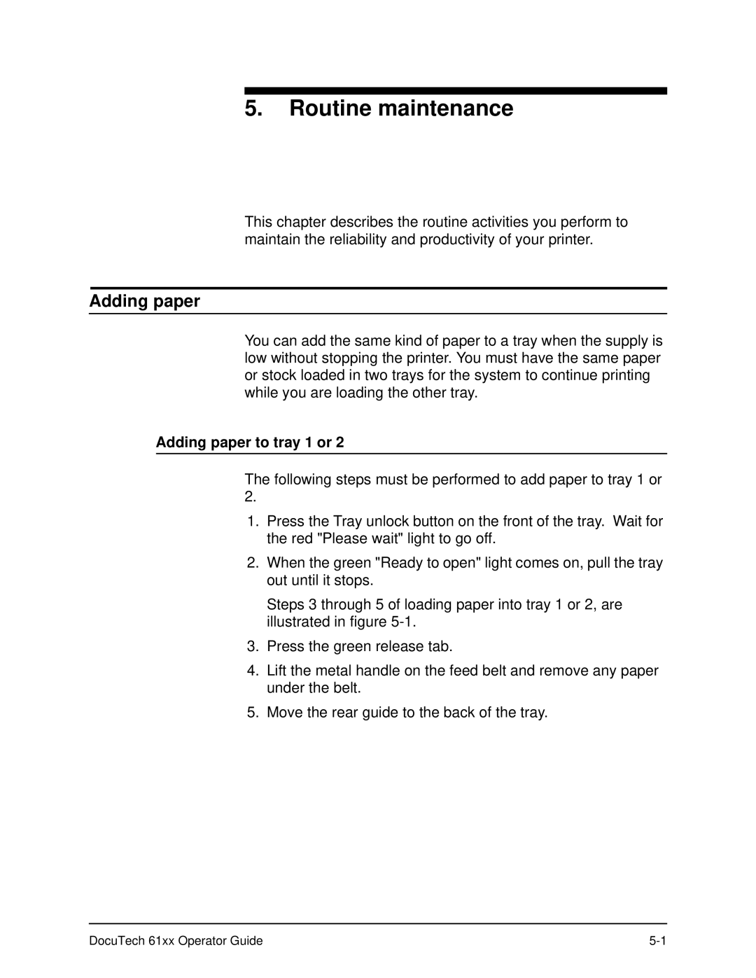 Xerox 61xx manual Adding paper to tray 1 or 