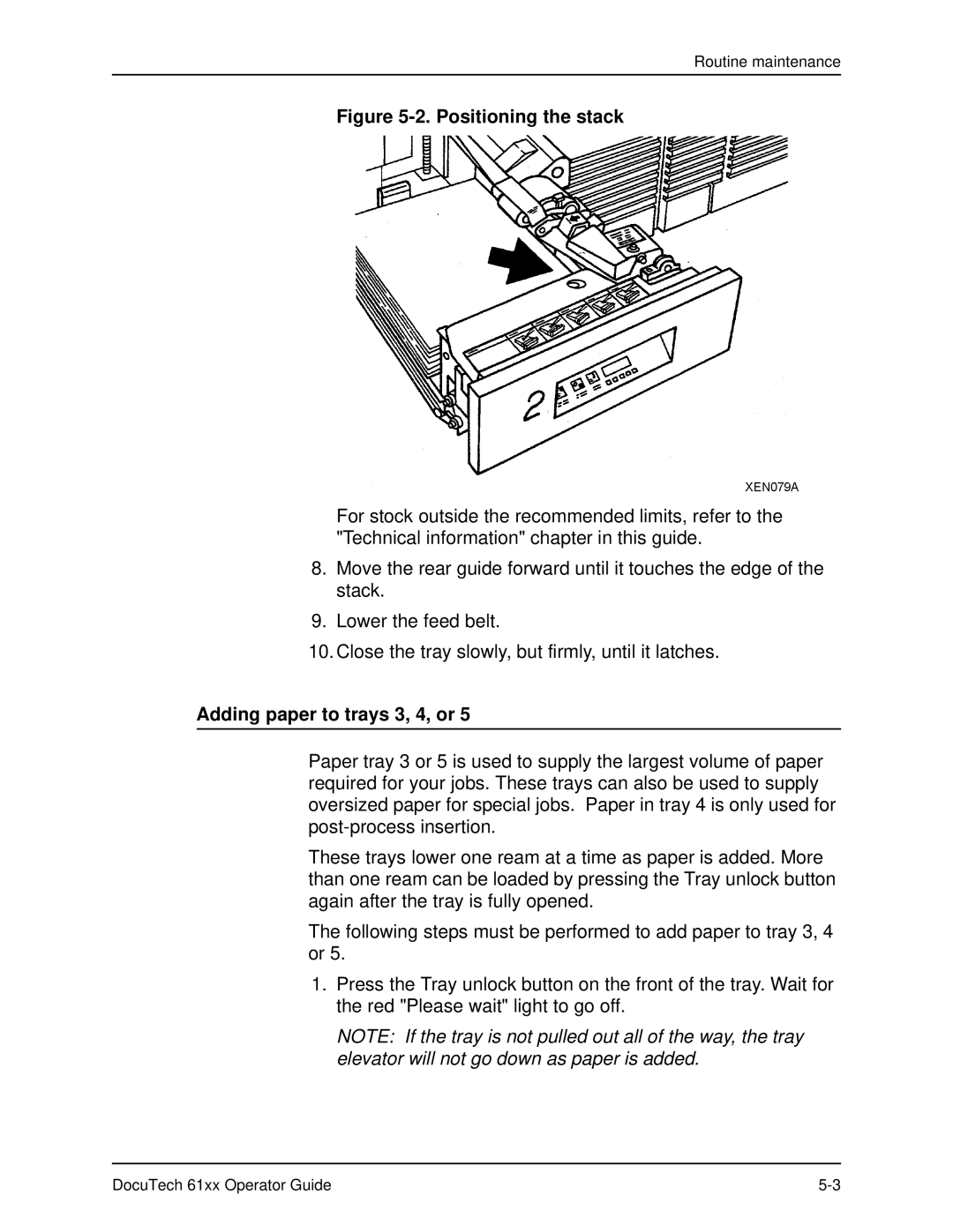 Xerox 61xx manual Positioning the stack, Adding paper to trays 3, 4, or 