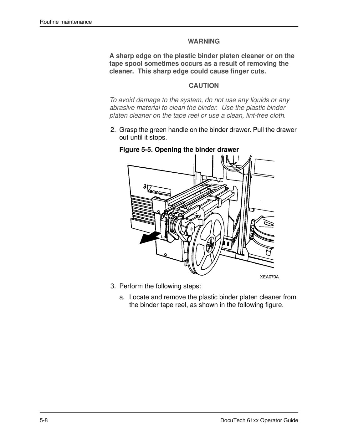 Xerox 61xx manual Opening the binder drawer 