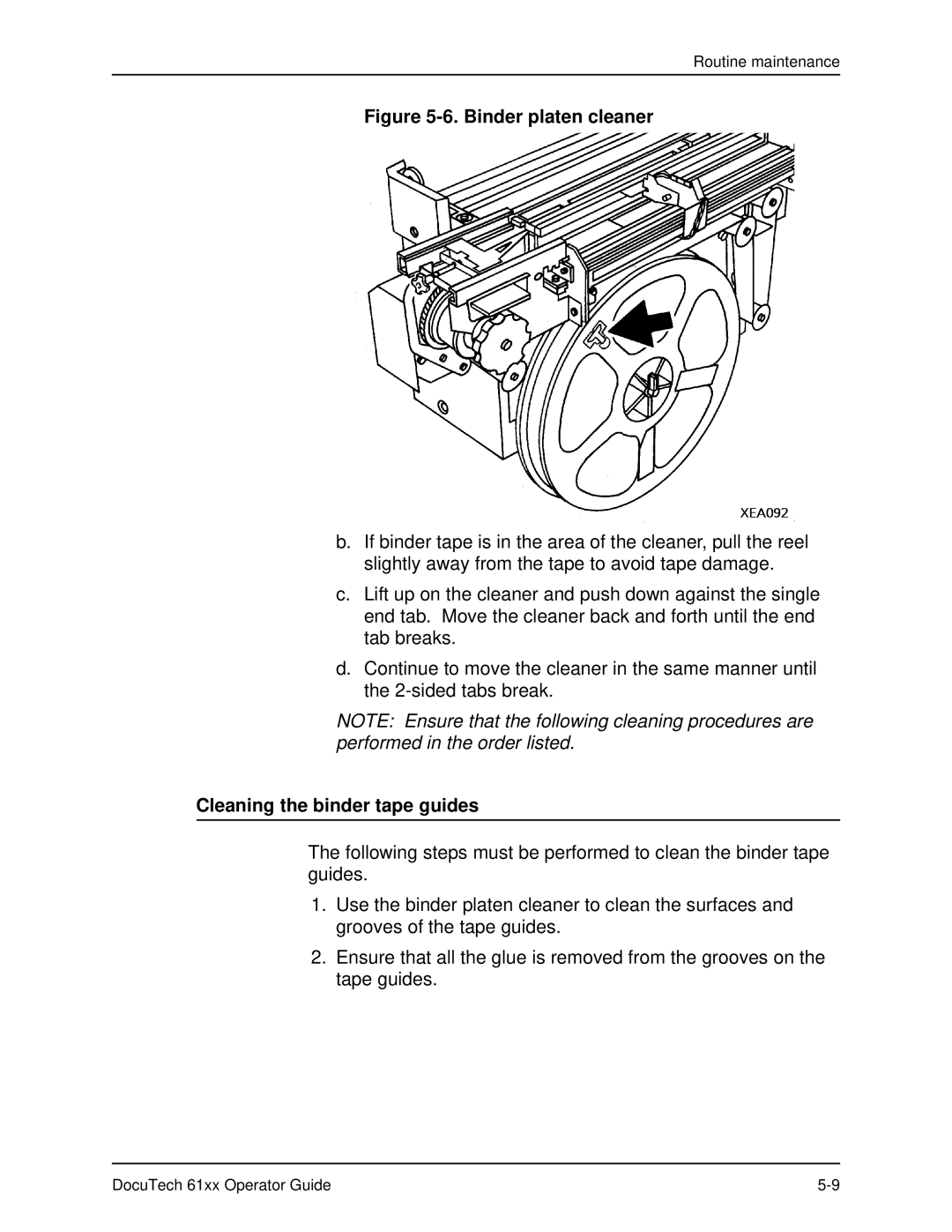 Xerox 61xx manual Binder platen cleaner, Cleaning the binder tape guides 