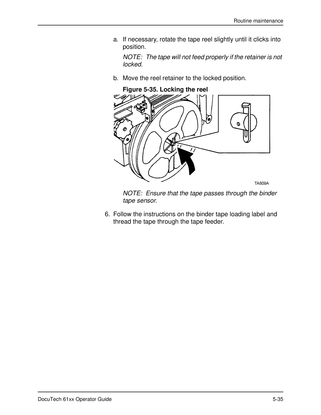 Xerox 61xx manual Locking the reel 