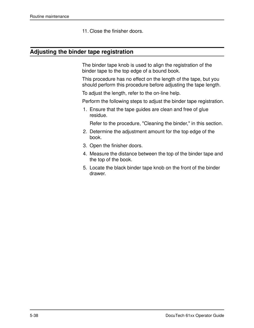 Xerox 61xx manual Adjusting the binder tape registration 