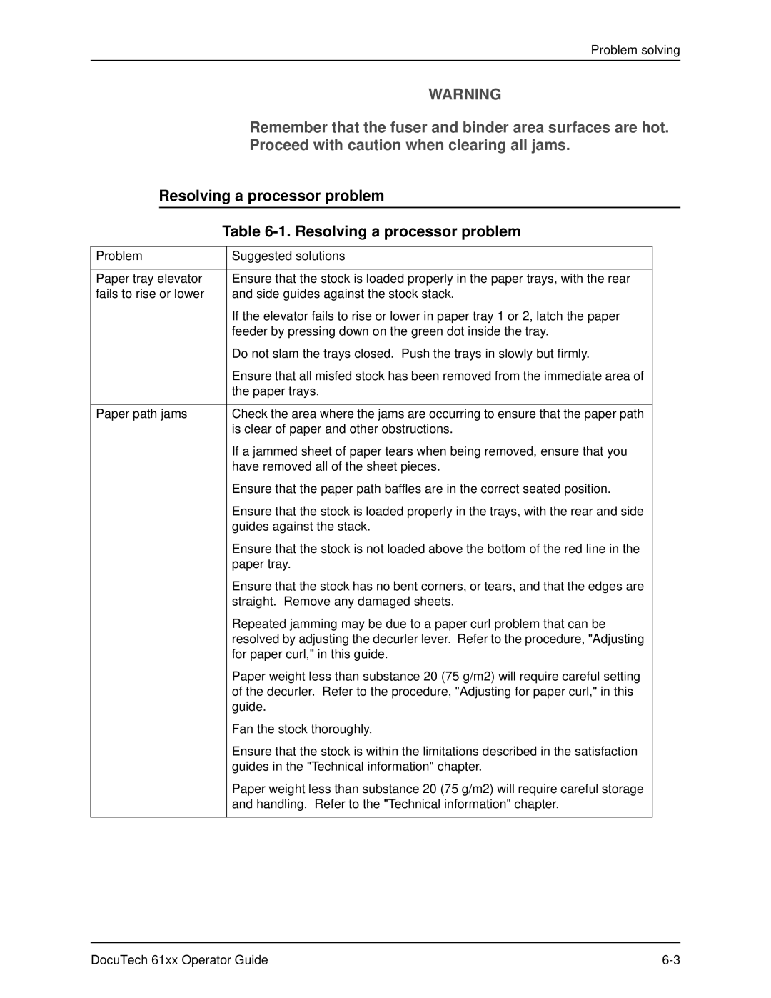 Xerox 61xx manual Resolving a processor problem 