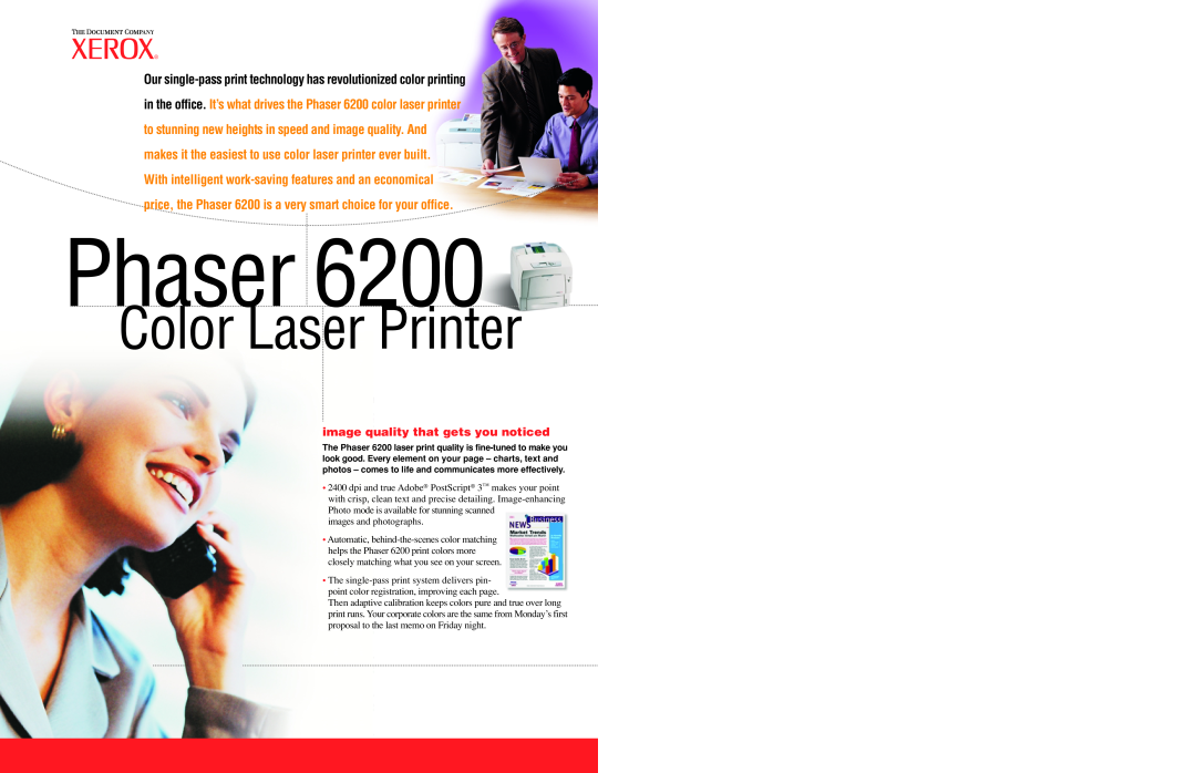 Xerox 6200B, 6200N, 6200DP, 6200FP/A specifications image quality that gets you noticed, Phaser, Color Laser Printer 
