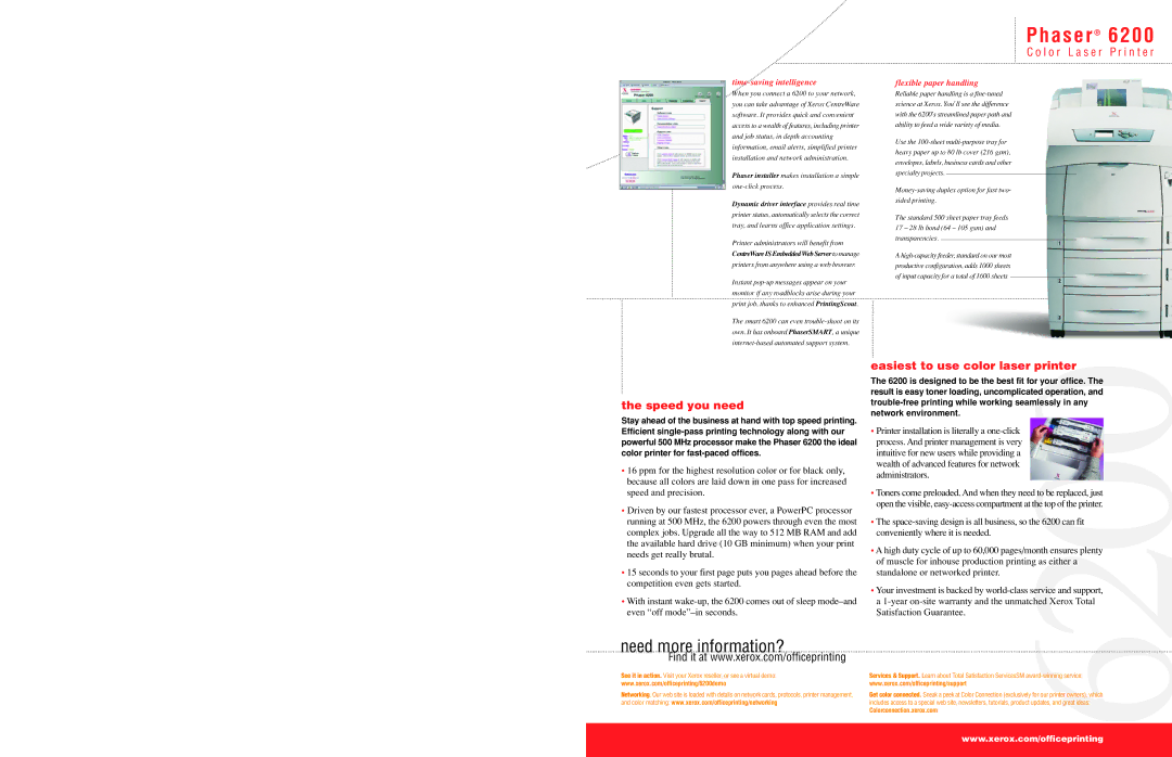 Xerox 6200FP/A, 6200N, 6200DP, 6200B specifications Speed you need, Easiest to use color laser printer 