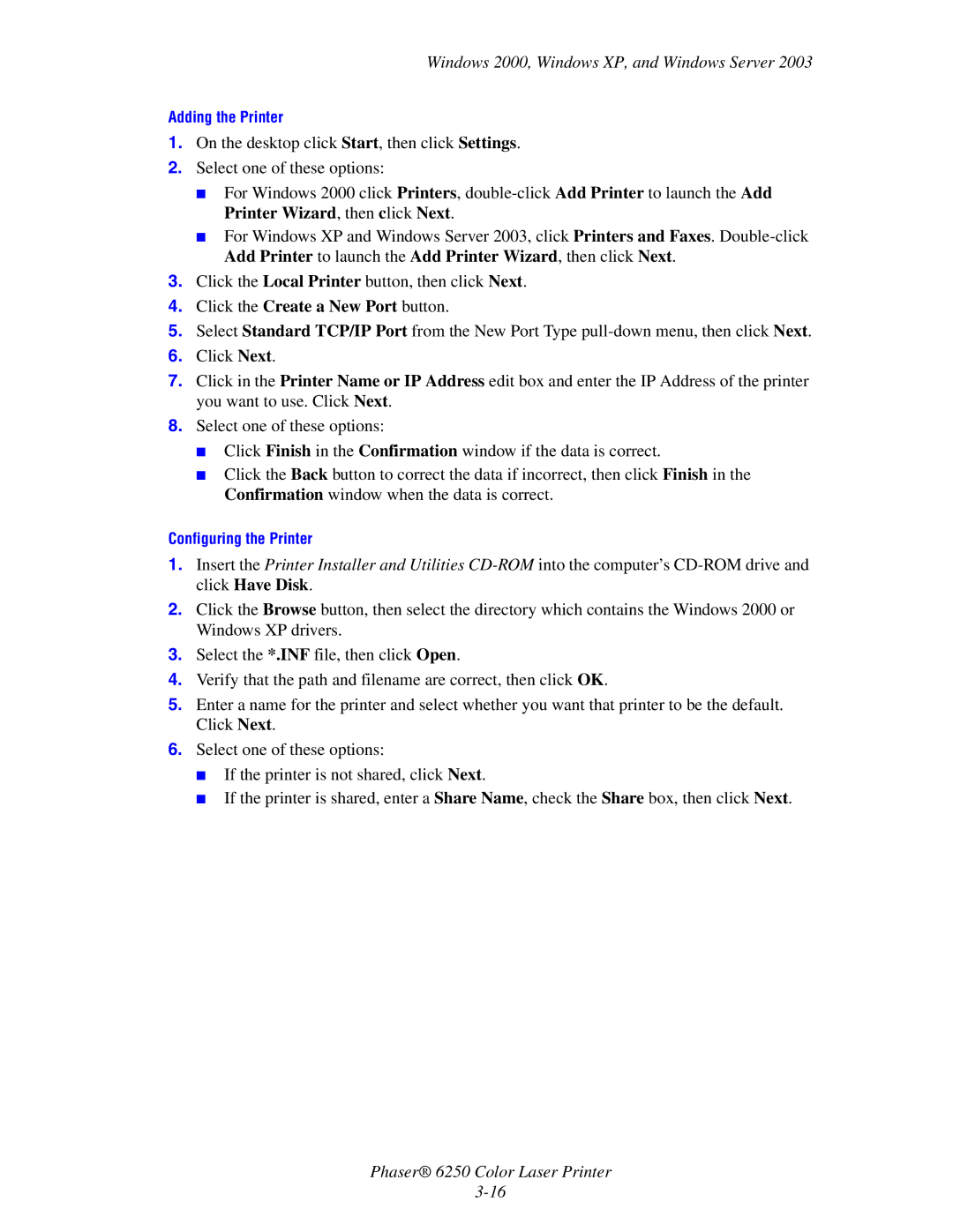 Xerox 6250 manual Click the Create a New Port button 