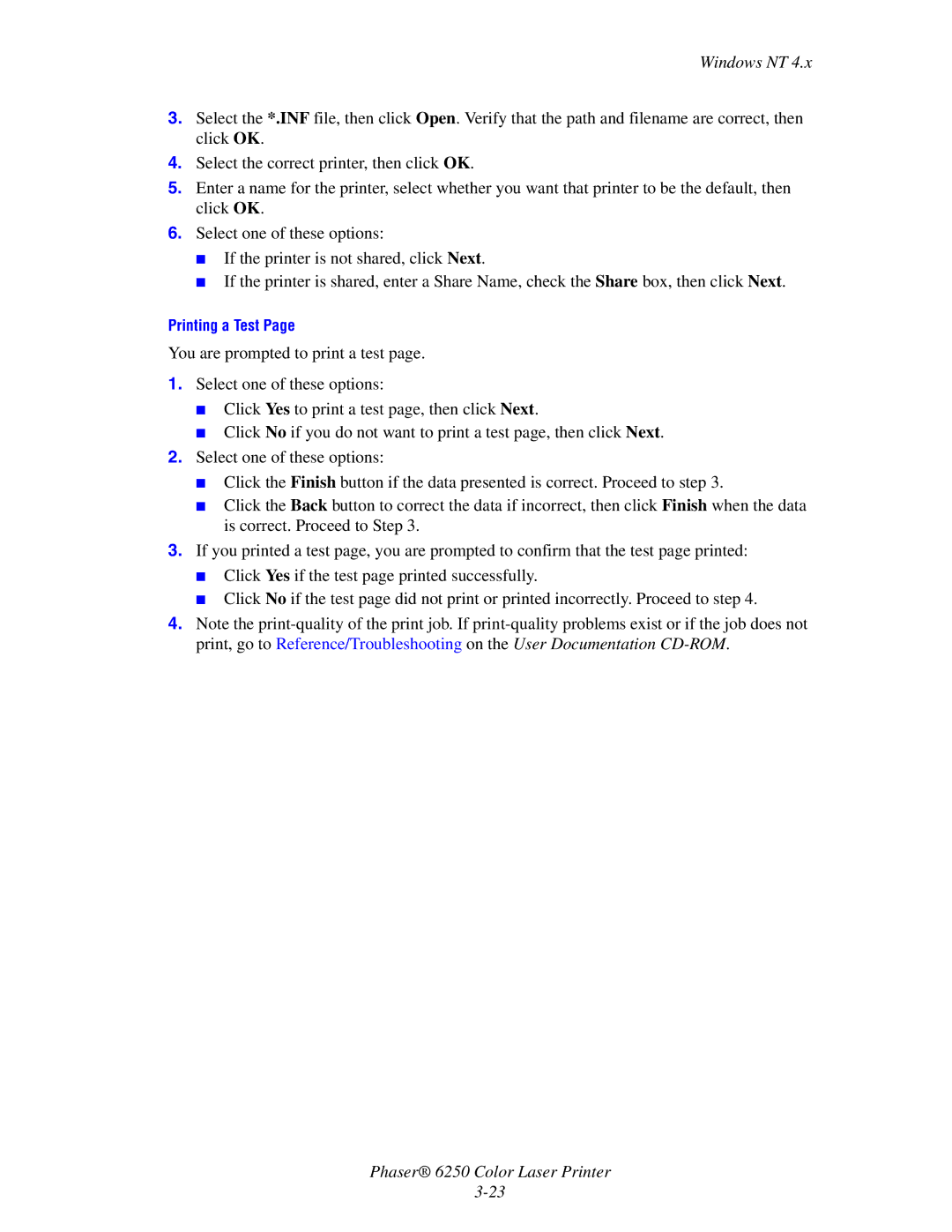 Xerox 6250 manual Printing a Test 