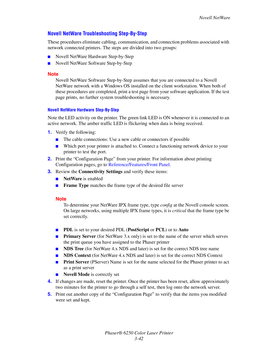 Xerox 6250 manual Novell NetWare Troubleshooting Step-By-Step 