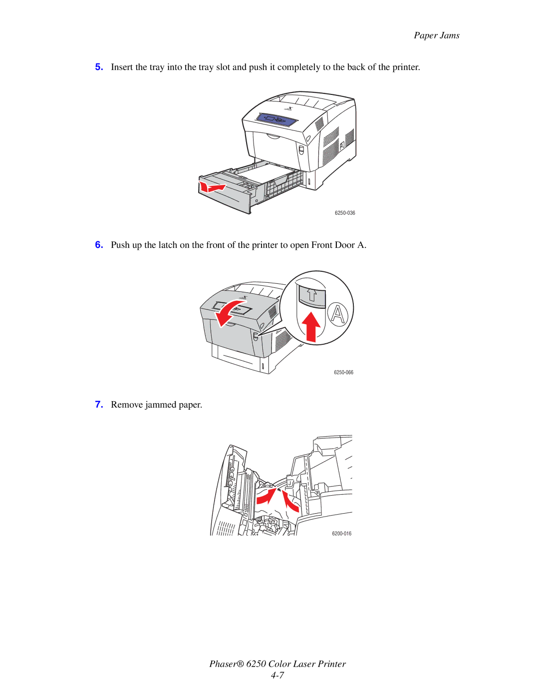 Xerox 6250 manual Remove jammed paper 