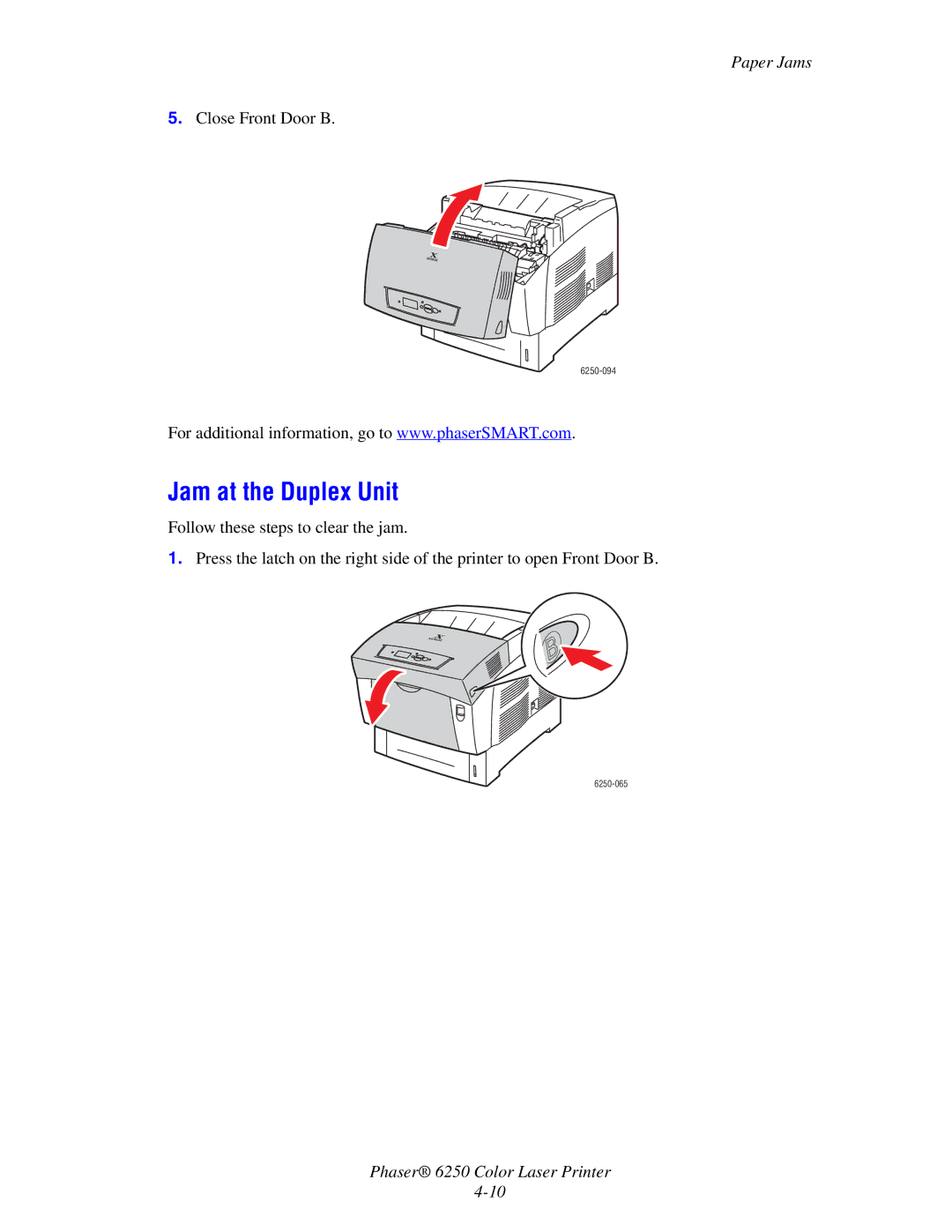 Xerox 6250 manual Jam at the Duplex Unit 