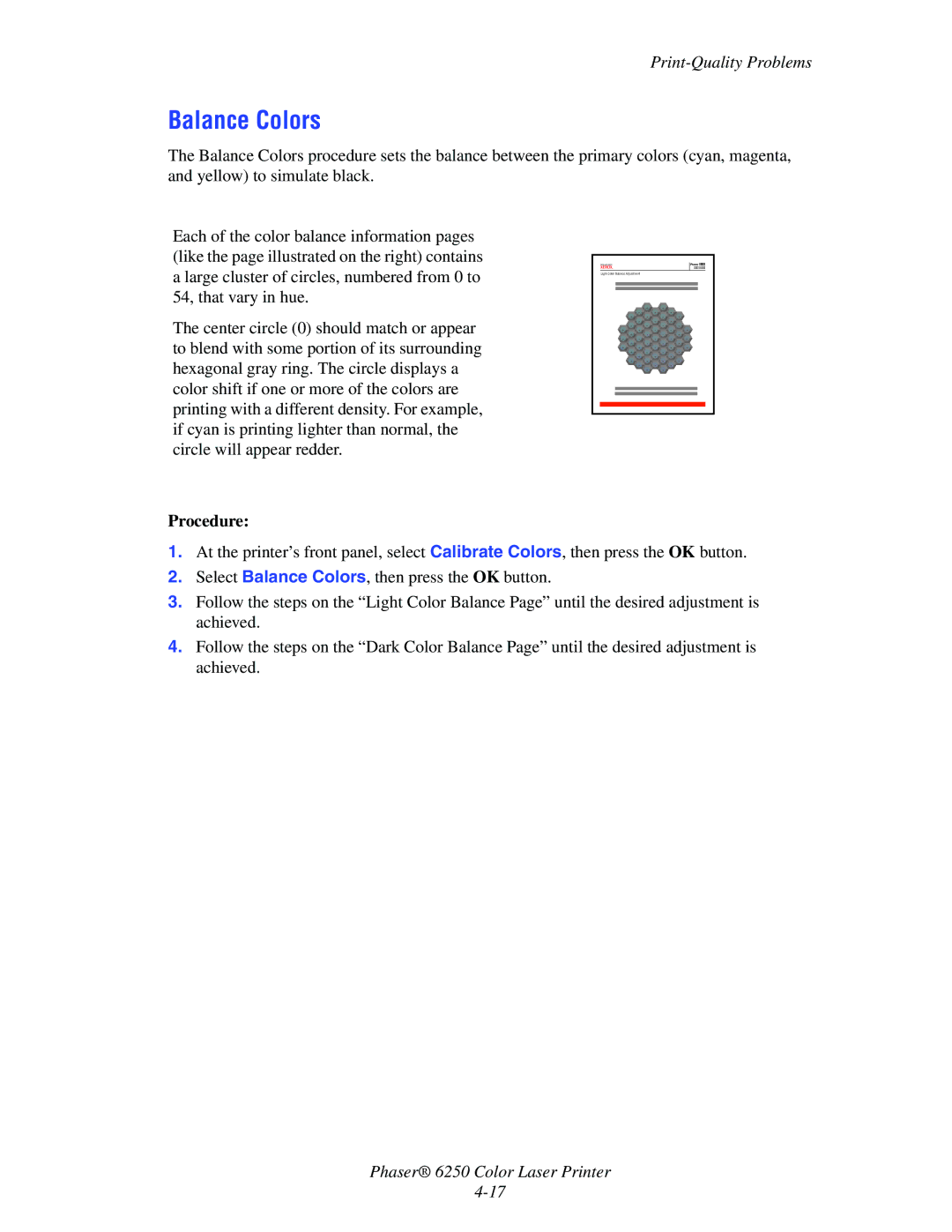 Xerox 6250 manual Balance Colors 