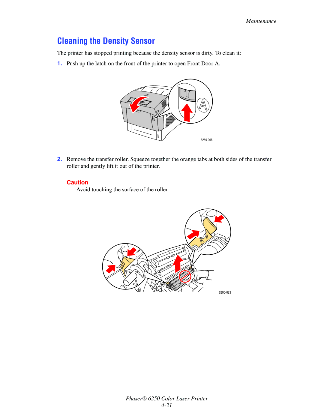 Xerox 6250 manual Cleaning the Density Sensor, Maintenance 