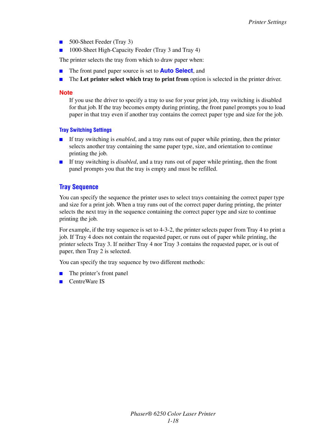 Xerox 6250 manual Tray Sequence 