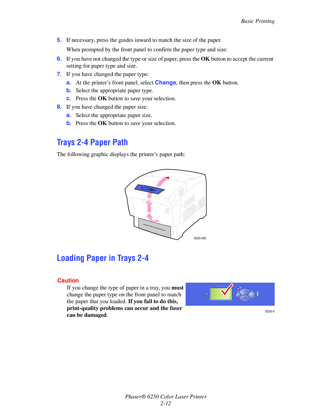 Xerox 6250 manual Trays 2-4 Paper Path, Loading Paper in Trays 