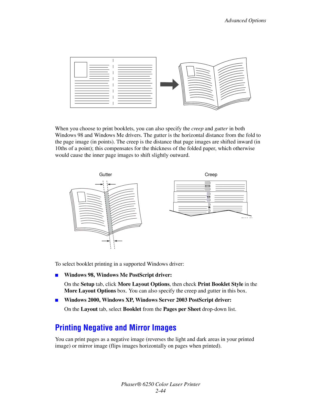 Xerox 6250 manual Printing Negative and Mirror Images 