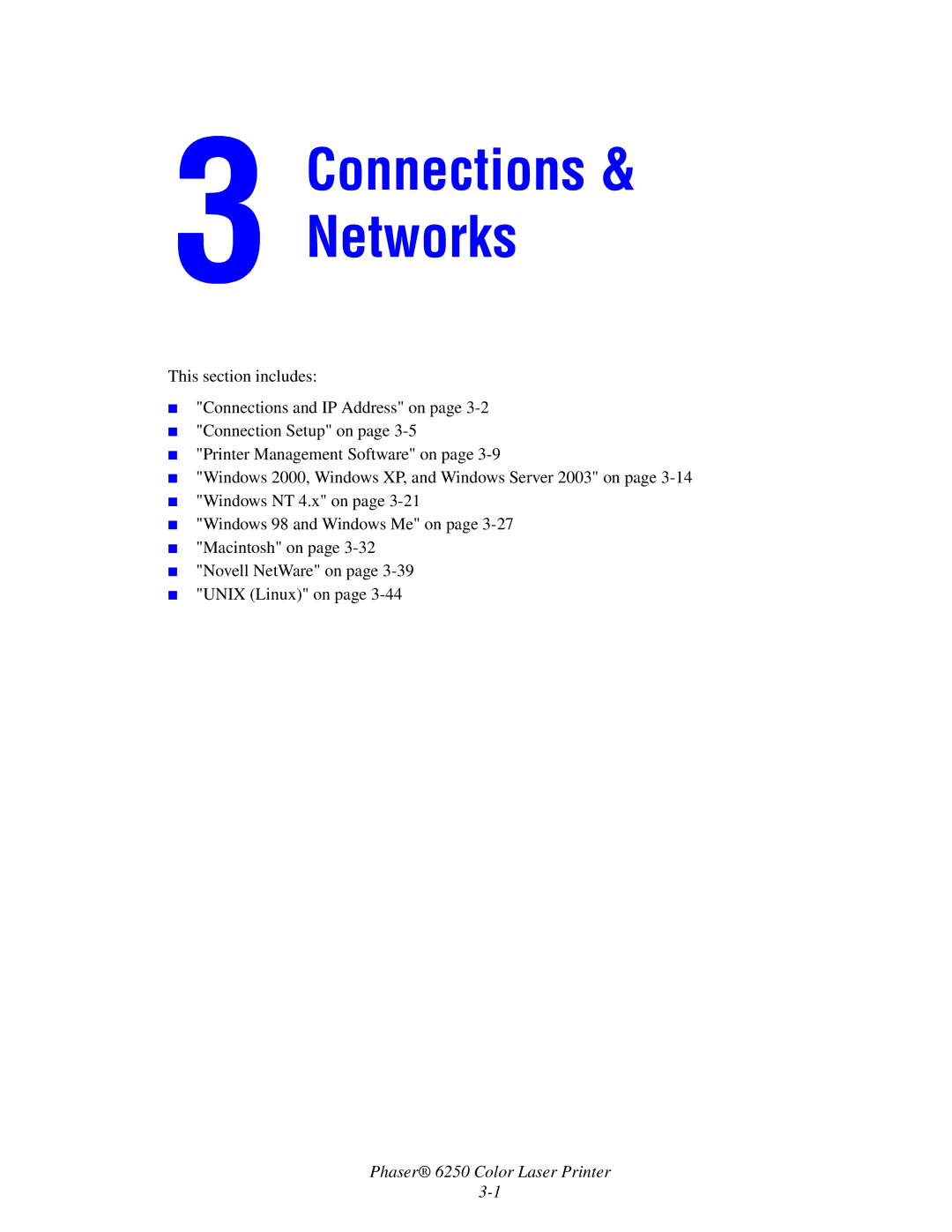 Xerox 6250 manual Connections Networks 