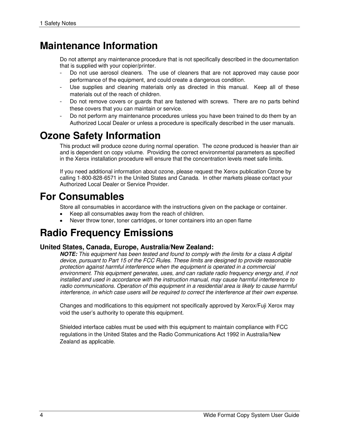 Xerox 6279, 5101 manual Maintenance Information, Ozone Safety Information, For Consumables, Radio Frequency Emissions 