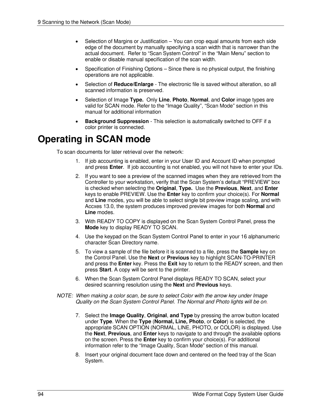 Xerox 6279, 5101 manual Operating in Scan mode 