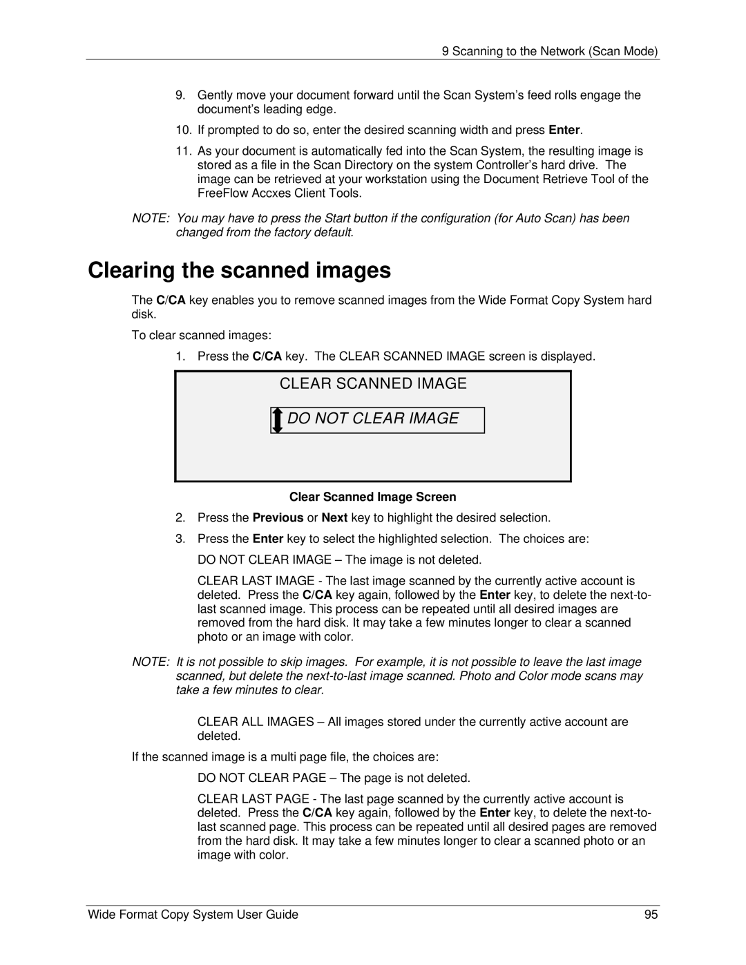 Xerox 5101, 6279 manual Clearing the scanned images, Clear Scanned Image Screen 