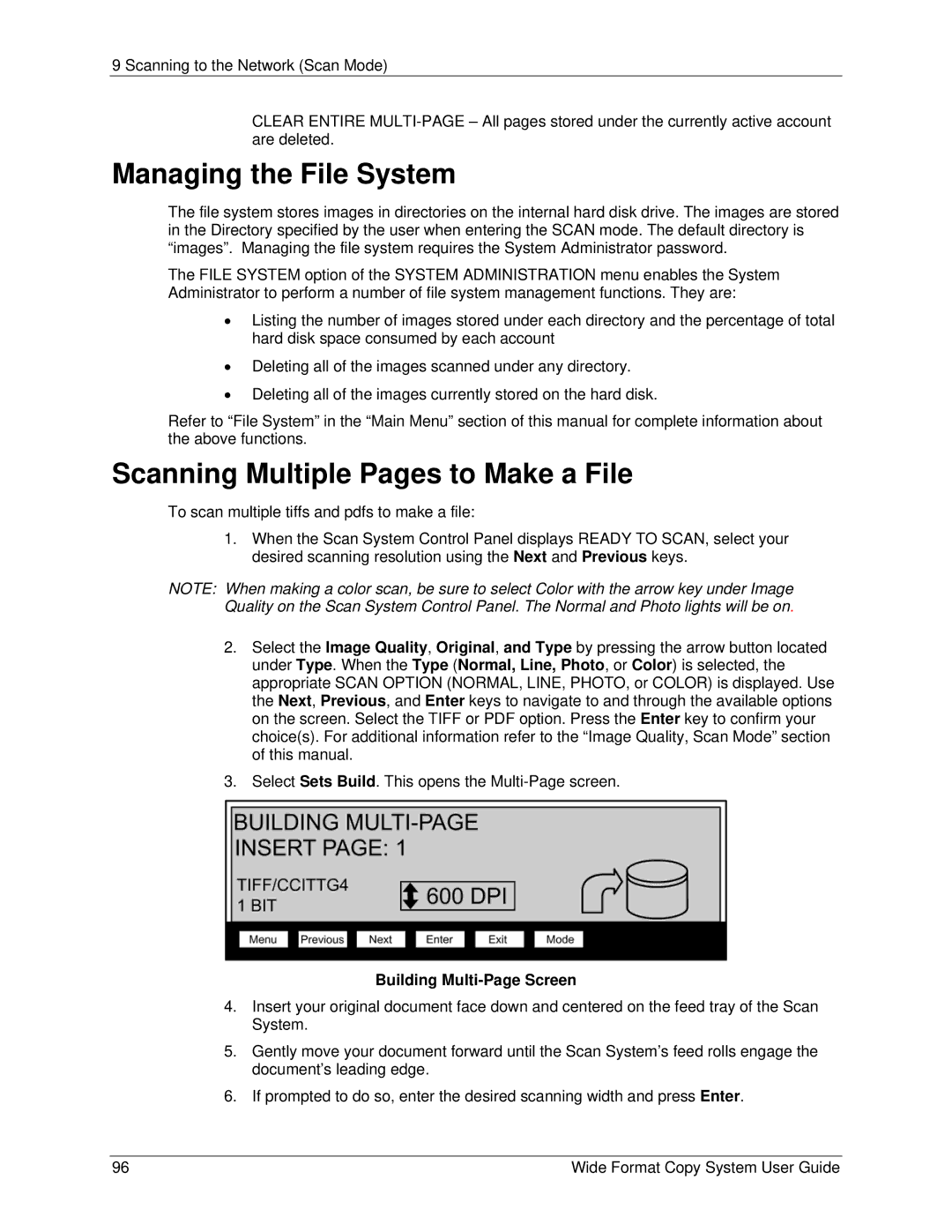 Xerox 6279, 5101 manual Managing the File System, Scanning Multiple Pages to Make a File, Building Multi-Page Screen 