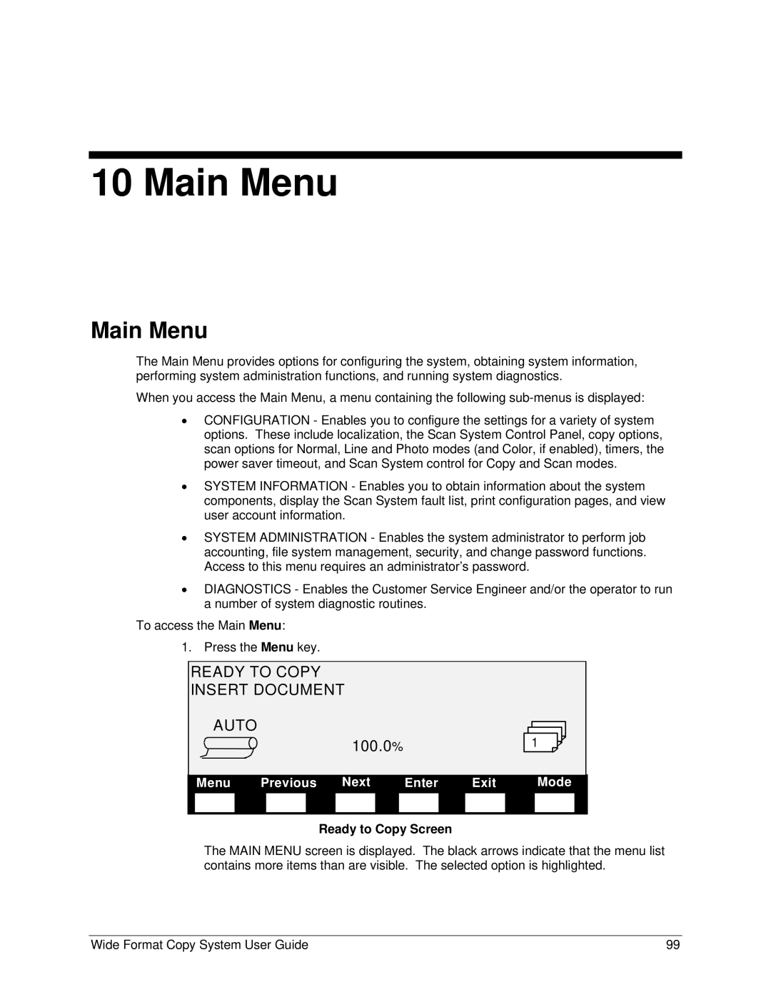 Xerox 5101, 6279 manual Main Menu 