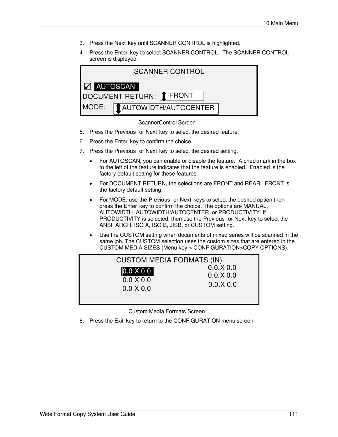 Xerox 5101, 6279 manual Document Return Front Mode AUTOWIDTH/AUTOCENTER, ScannerControl Screen 