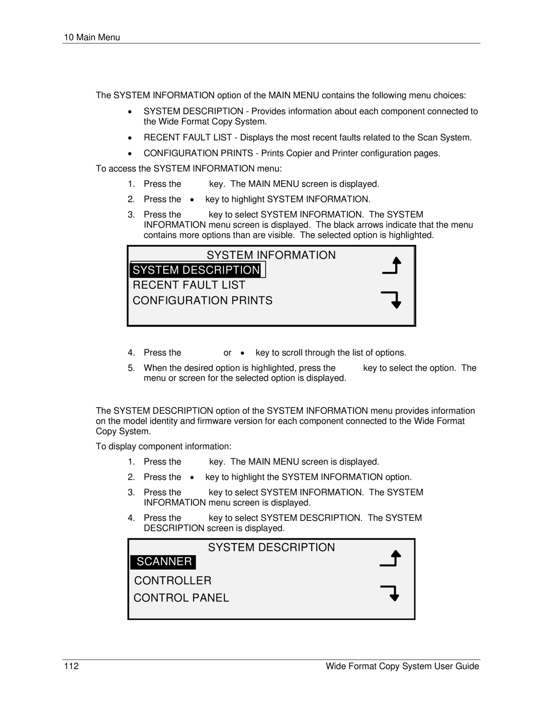 Xerox 6279, 5101 manual System Information Menu, System Description, Scanner 